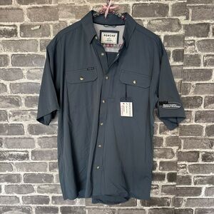 NWT Poncho THE AHI button down shirt Slate blue magnetic pockets